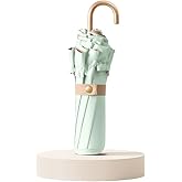 Travebo Floral Edge Travel Folding Umbrella with Golden Hook-Shaped Handle for Women Girls Kids/Portable Parasol/UPF 50+ UV Protection/Lightweight Compact/Rain Sun/Backpack Car