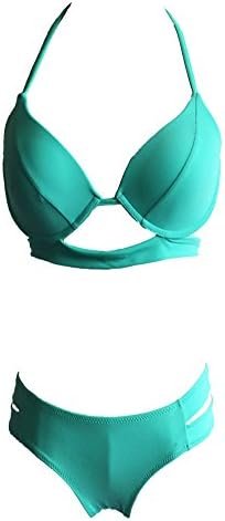 XYOO Women Tankini Cut out Vintage Pin up Green Neoprene Swimsuit Bating Suit (FBA) (M)