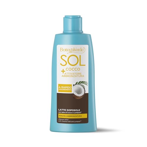 Bottega Verde - SOL Cocco + Attivatore di abbronzatura, Latte doposole, a rapido assorbimento, 200 ml, con latte di Cocco e Lumipod™, esalta l'abbronzatura