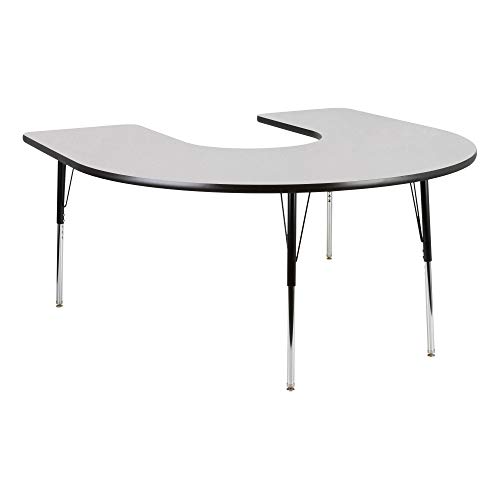 Horseshoe Adjustable Height School Classroom Activity Table - Gray Nebula Top/Black Edge