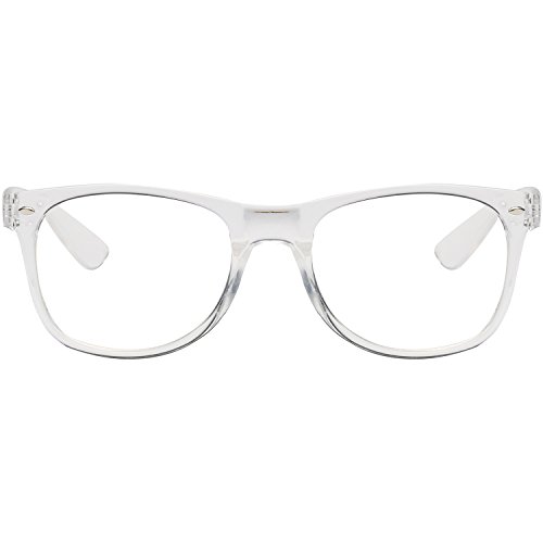 Amomoma Unisex Wayfarer Non-prescription Glasses Frame Clear Lens Eyeglasses AM5015 With Transparent Frame/Gold Temple