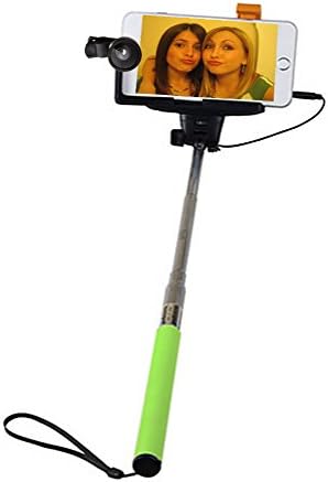 Rubility OD-005 Super Wide 0.4X Detachable Lens With Extendable Handheld Telescopic Self Portrait Selfie Stick for Smartphone Camera Black+Green