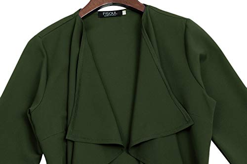 FISOUL Women's Casual Long Sleeve Lapel Outwear Trench Coat Cardigan (Army Green, S)