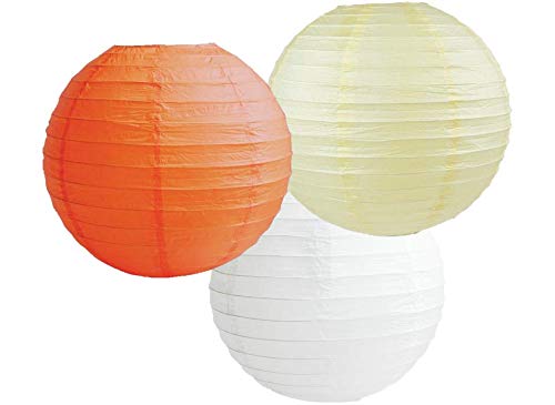 Paper Lanterns Mix Color Packs of 3 Round Paper Lanterns Lampshade (Orange Ivory Shade, 6" (15 Cm))