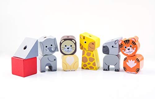 image for CRUISTORE Solid Wooden Stacking Train Set | 12 pcs of Animal Blocks & 