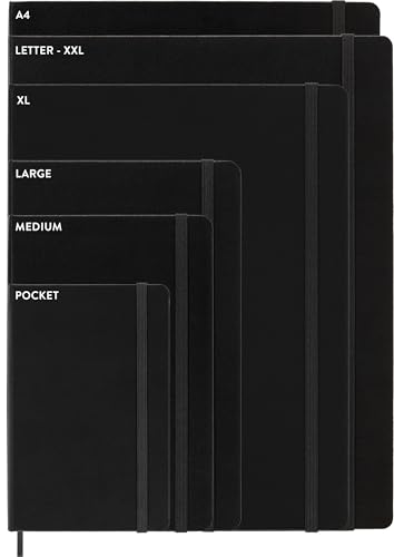 Moleskine - Classic Ruled Paper Notebook - Hard Cover and Elastic Closure Journal - Color Black - Size Large 13 x 21 A5 - 240 Pages