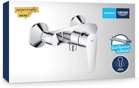 QUICKFIX Start Edge, Miscelatore monocomando per doccia, cartuccia a dischi ceramici GROHE Long-Life da 35 mm, Cromo, 24197001