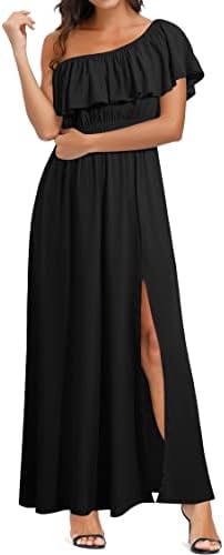 Women's Summer Off The Shoulder Maxi Dress Ruffle Strapless Side Split Boho  Casual Long Dress(C-Black,Medium) price in UAE | Amazon UAE | kanbkam