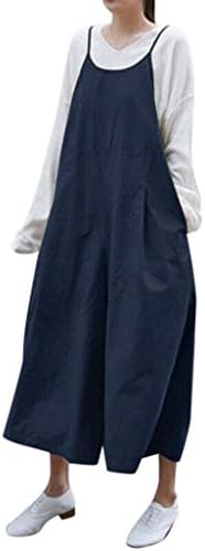 Women Summer Solid Strap Pockets Casual Loose Long Wide Leg Overalls Jumpsuits