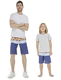 Father Son Matching Hawaiian Beach Board Shorts Swimwear Spandex in Honu Turtles Navy Men 32 Boy 10