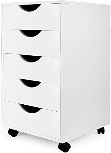 eMerit 5 Drawer Wood File Cabinet Roll Cart Drawer for Home Office Organization White - Thumbnail 6