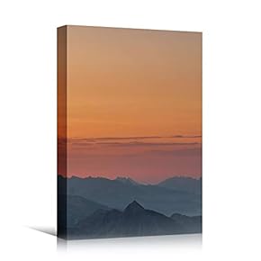 signwin Canvas Wall Art Mountain Sunset Coastal Orange...
