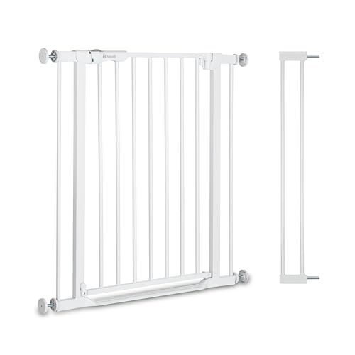 Hauck Türschutzgitter mit 9 cm Verlängerung, selbstschließend, flach, White