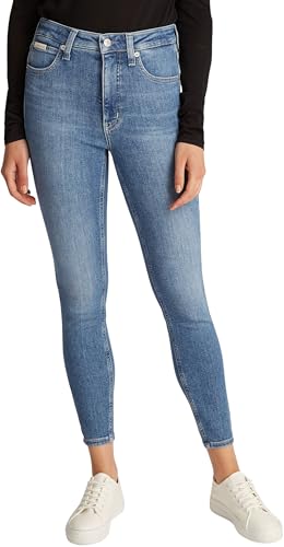 Calvin Klein Damen Jeans Hose High Rise Ankle Super Skinny Fit, Blau (Denim Medium), W27