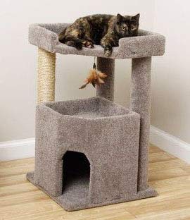 CozyCatFurniture 33 inches Carpet Cat Furniture for Large Cats, Made in USA, Big Condo with Spacious Bed & Sisal Rope, Gray Carpet