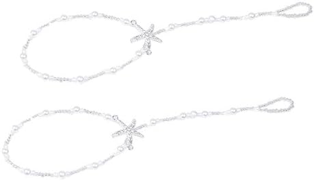 FFESHOW Women Fashion Barefoot Sandals Beach Wedding Pearl Anklet with Sparkling Rhinestone Starfish