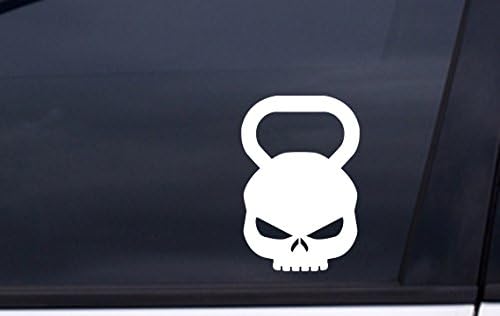 KETTLEBELL SKULL (design #2) decal 4"x6" WHITE Free Shipping iwod sticker