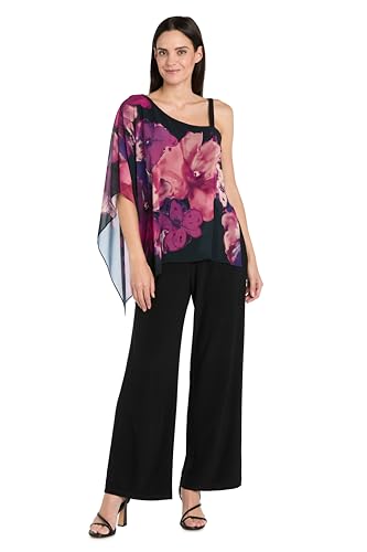 R&M Richards Women's Elegant One-Shoulder Floral Chiffon Bodice Jumpsuit W/Wide…