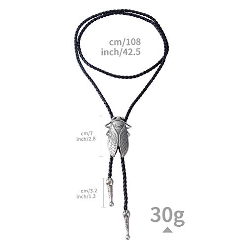 AZORA Western Cowboy Vintage Bolo Tie Retro Leather Necktie Black Men Boys (Cicada Silver Bolo Tie)