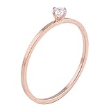 Womens Rose Gold Stainless Steel Simple Style Thin Wedding Ring Cubic Zirconia Engagement Promise Band