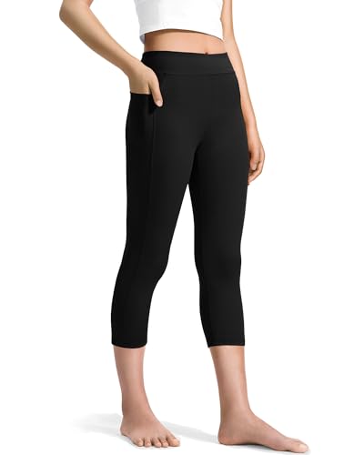 JOCMIC Girls Capri Leggings High Waisted Athletic Leggings with Pockets for Kids Dance Gymnastics Running