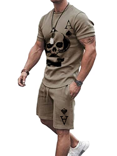 Oanviso Men's 2-Piece Short Sleeve T-Shirts + Shorts Summer Sports Suit Tracksuit Outfit Sports Sets Leisure Suit Men Business Polo Shirt with Lapel Sports Trousers