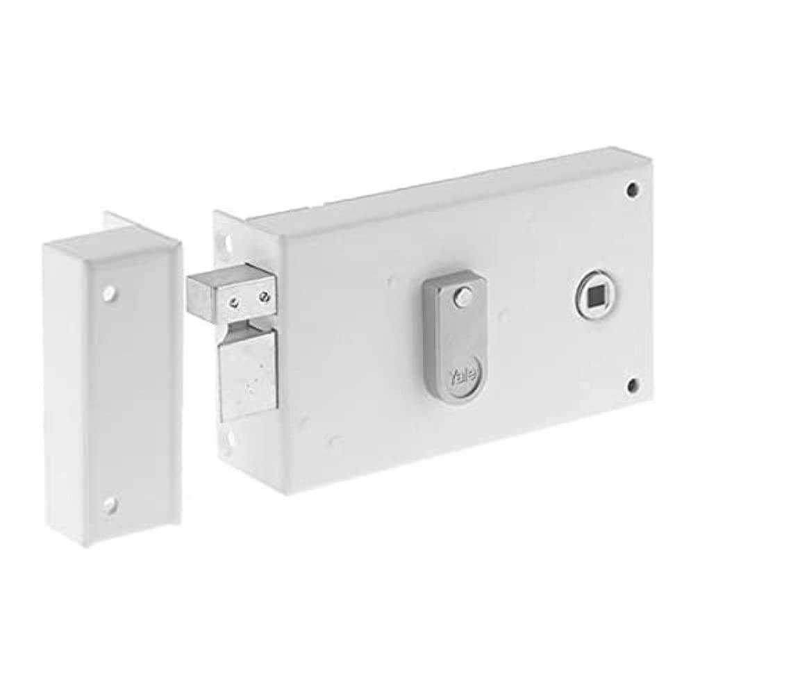 Yale YAH37G Left Hand Hunted Horizontal Wall Lock - White, 2 Keys Included, 55 mm Spindle, 6 mm Square, Left Version - for Grille and Gate