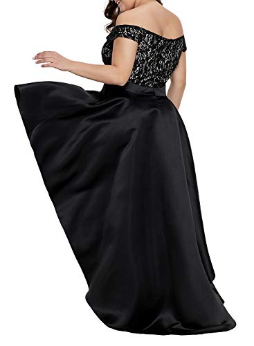 Elapsy Womens Sexy Elegant Lace Off Shoulder Formal High Low Deep V Neck Party Long Dress Wedding Gown Plus Size Black X-Large