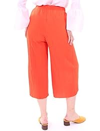 WuhouPro Pantalones de corte plisados ??con cintura elástica y pierna ancha para dama