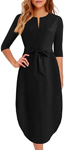 Women's Midi Dresses Side Slit Floral Print Loose Casual Long Dress with Belt BK318