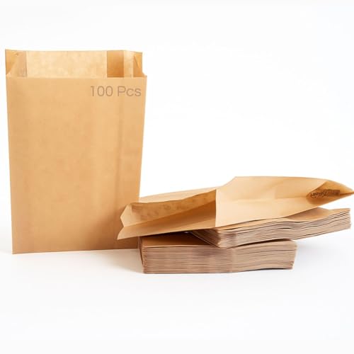 Small Kraft Paper Bags 14+5x24cm, Pack of 100 | Ecological and Recyclable, for Sandwich, Bread, Snacks, Resistant, Food Use, Hospitality