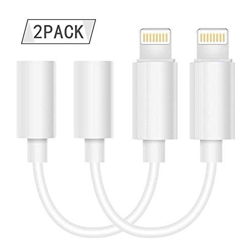 OneCat Headphone Jack Adapter, Lighting Connecter to 3.5mm Audio Jack Earphone Extender Jack Stereo Compatible for Phone 8/8 Plus/Phone X/Phone 7/7 Plus (White),  2 Pack