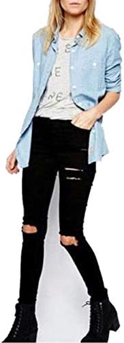 Women's Juniors High Waist Knee Skinny Denim Distressed Ripped Boyfriend Jeans
