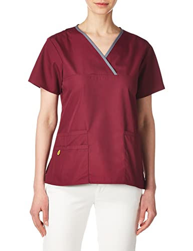 WonderWink Women's Scrubs Charlie 5 Pocket Y-Neck Wrap Top, Wine, XX-Small
