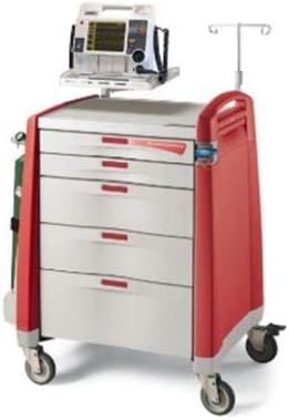 MSEC Crash Cart, Quick ShipProgram, Hospital Crash Cart, Oxygen Tank Holder - Extreme Red (Auto Lock)