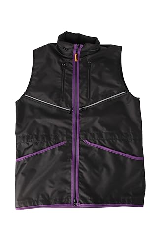 Dingo Waldemar Rutkowski Dog Trainer Vest with Two Zip Pockets, 2 Open Pockets, Hood, Adjustable, Fitted, Waterproof, Black with Purple Trim - Size M (16427)