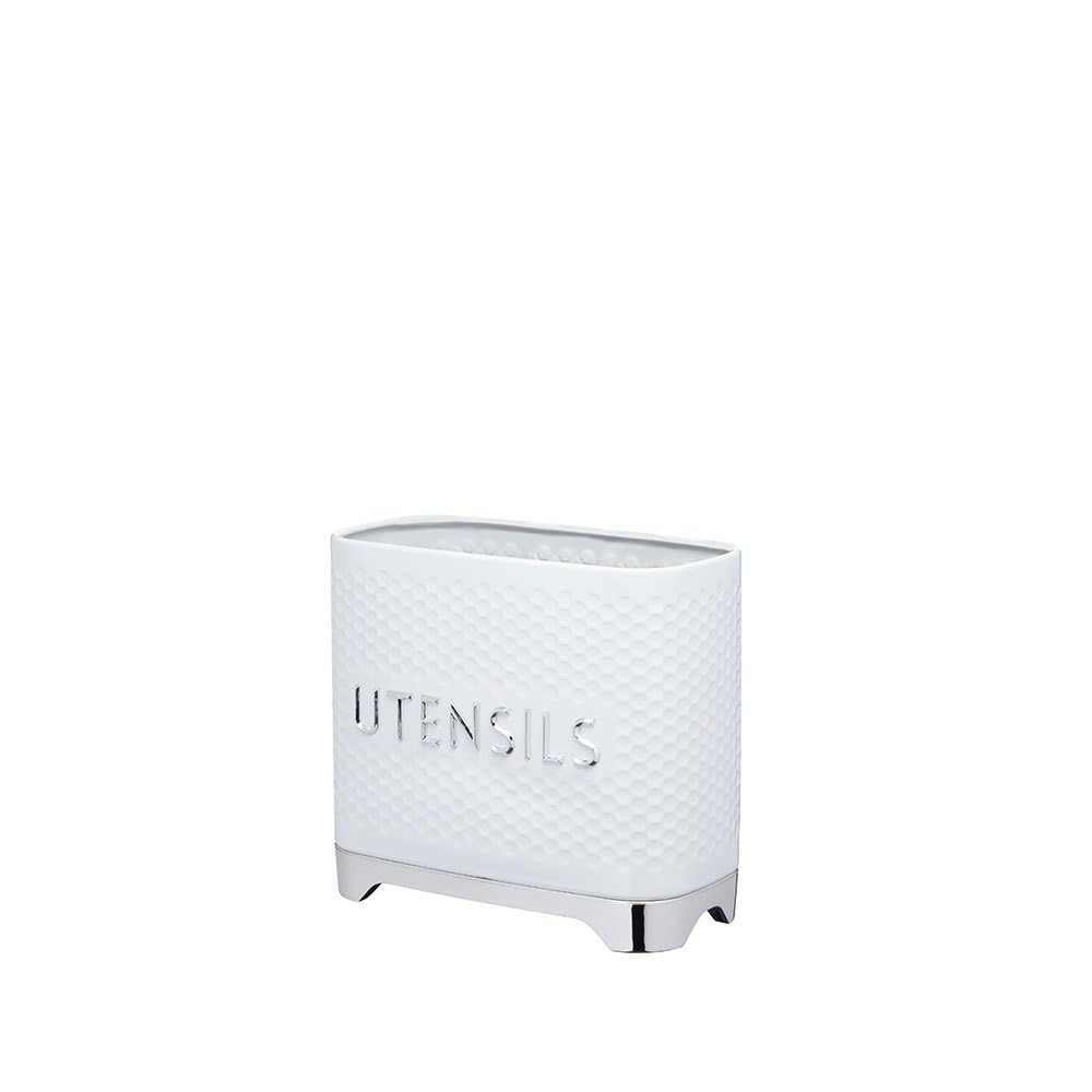 KitchenCraft Lovello Utensil Holder, Textured with Geometric Hexagon Pattern Cutlery Holder, 2 x 1 x 16 cm (8 x 4 x 7), Ice White