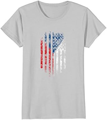Womens Czech American Flag T-Shirt - Czech Republic Shirt Large Silver