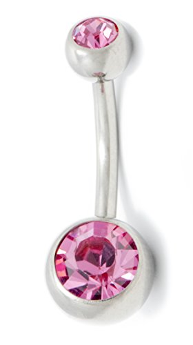 Titanium g23 pink cz belly button bar navel banana ring 14g 10mm