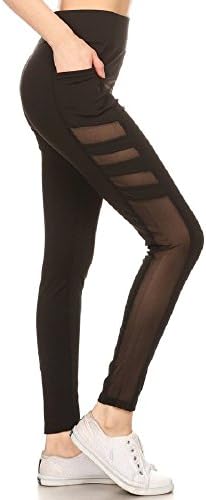 Women's Active Mesh Panel Insert Workout Yoga Leggings & Capris with Pockets