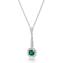 Women's Platinum Plated Sterling Silver Synthetic Emerald Cushion Cut Swarovski Zirconia Halo Pendant With Cable Chain, 18 Inches