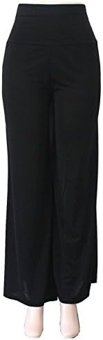Womens Retro Black Pattern Palazzo Pants Fold Over Waist Wide Leg L35 (S-M)