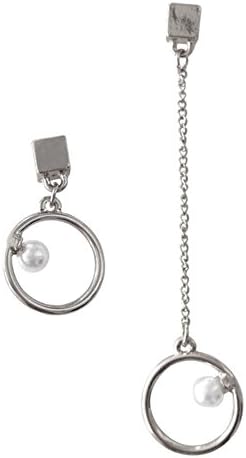 18K Gold &amp; Silver Plated irregular asymmetric Simulated Pearl circular ring Women Dangle Drop Earrings (White)