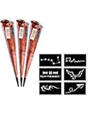 3 Pack Temporary Tattoo Paste Cone Brown Paste Cones for Body Art Drawing Painting with 12 x Adhesive Stencil Set