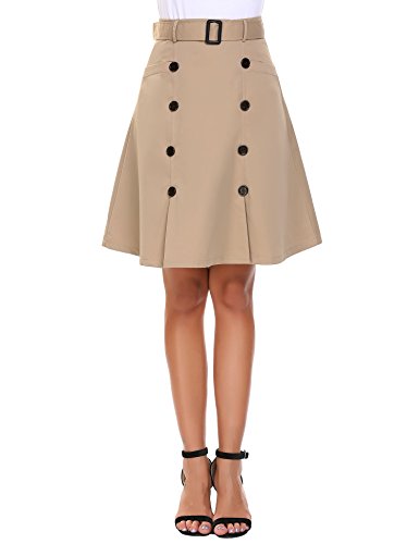 Vintage formal midi skirt with belt for women