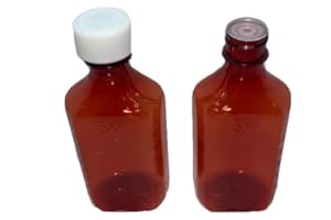 Caribbean Coastal Delights Oval Pharmacy Plastic Bottles - 4 oz- Child-Resistant Caps - Amber Liquid Medicine Bottle - Pack of 5