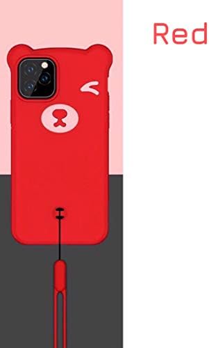 CaserBay for iPhone 11 Pro Max Case, 6.5-Inch, 3D Bear Cartoon Kawaii Smooth Touch Silicone Flexible Phone Case with Removable Wrist Strap, Red