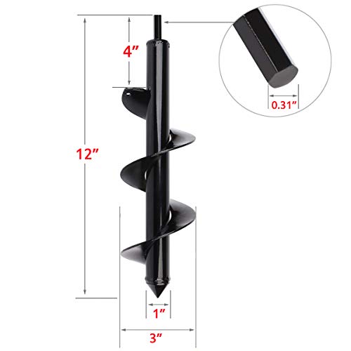 Auger Drill Bit, Garden Plant Bulb Auger 3" x 12", Rapid Planter with Garden Genie Gloves, Non-Slip Auger Post Hole Digger, Post or Umbrella Hole Digger
