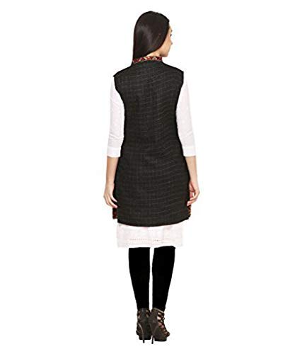 aruna kullu woolen winter wear long jacket for women cheak black
