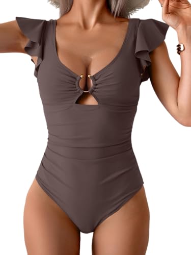 Eomenie Womens Ruffled One Piece Swimsuit